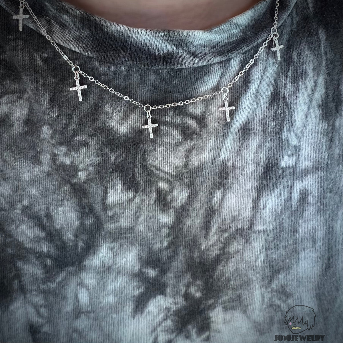 1mm 925 Sterling Silver Cross Chain with Moissanite Cross Charms