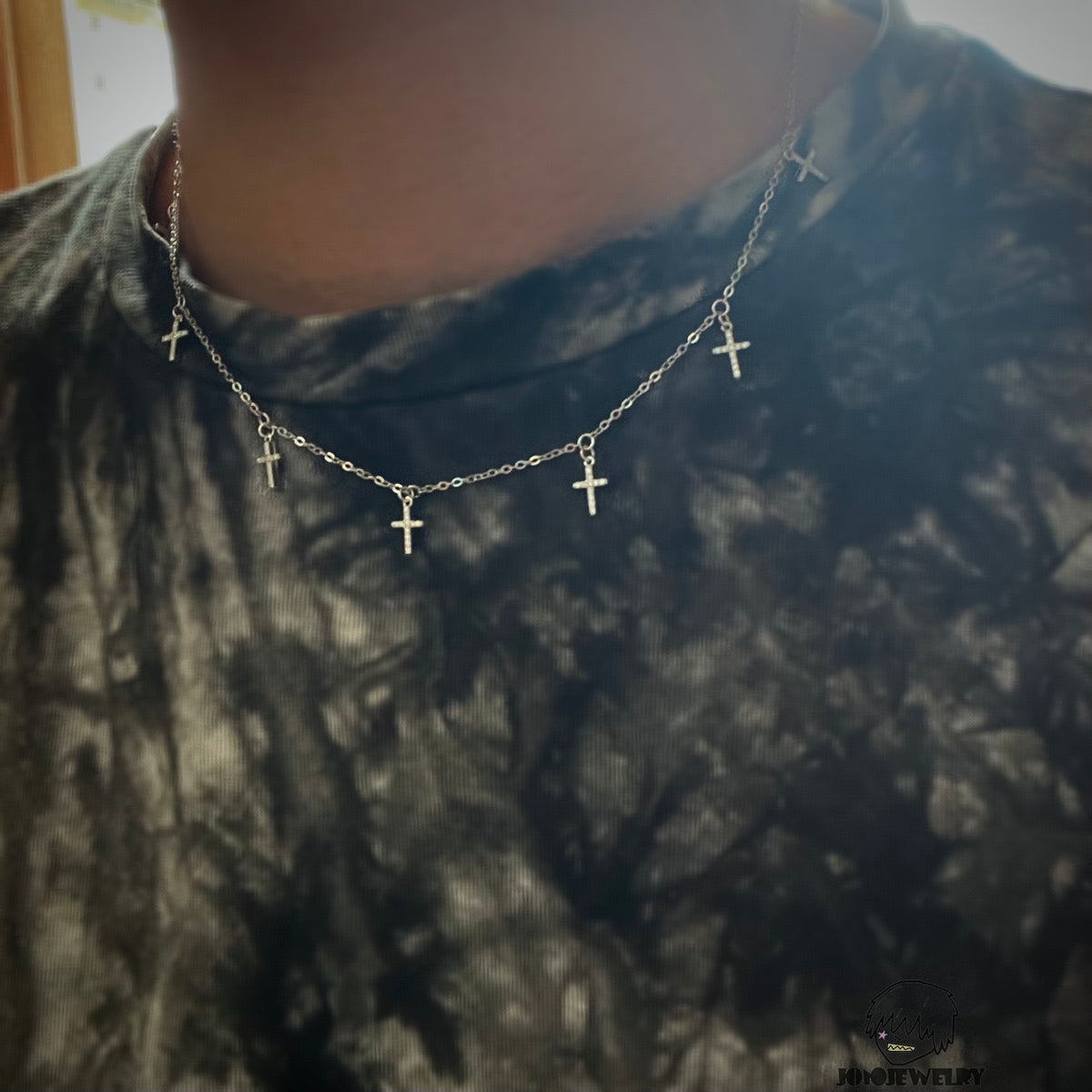 1mm 925 Sterling Silver Cross Chain with Moissanite Cross Charms