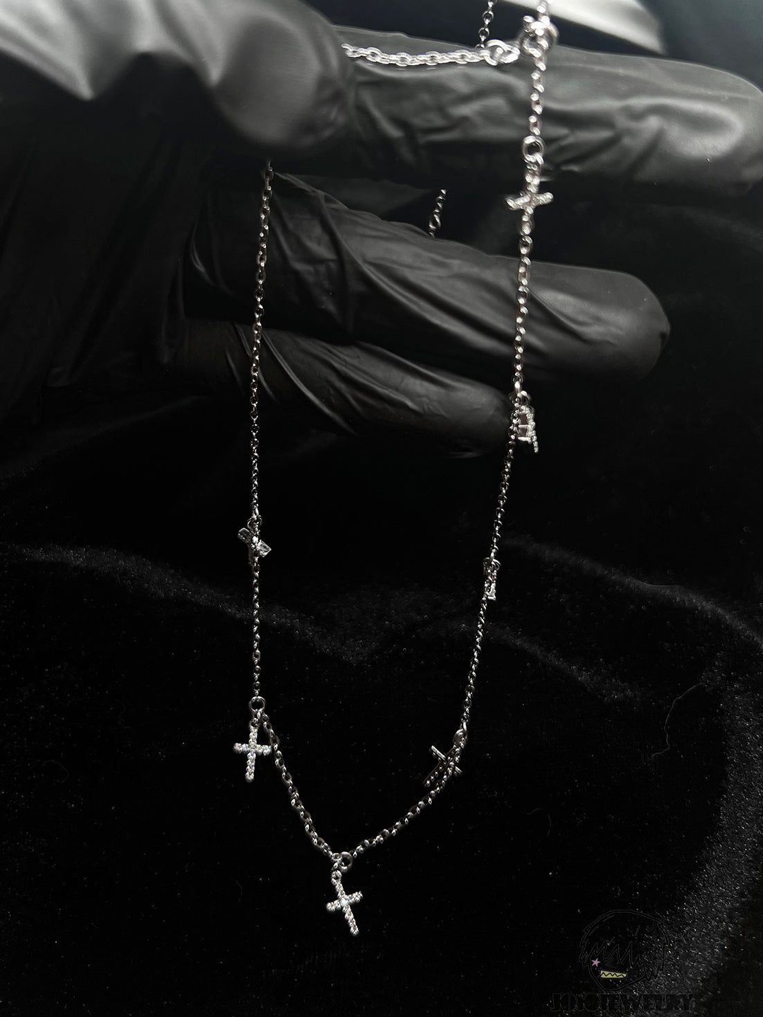 1mm 925 Sterling Silver Cross Chain with Moissanite Cross Charms