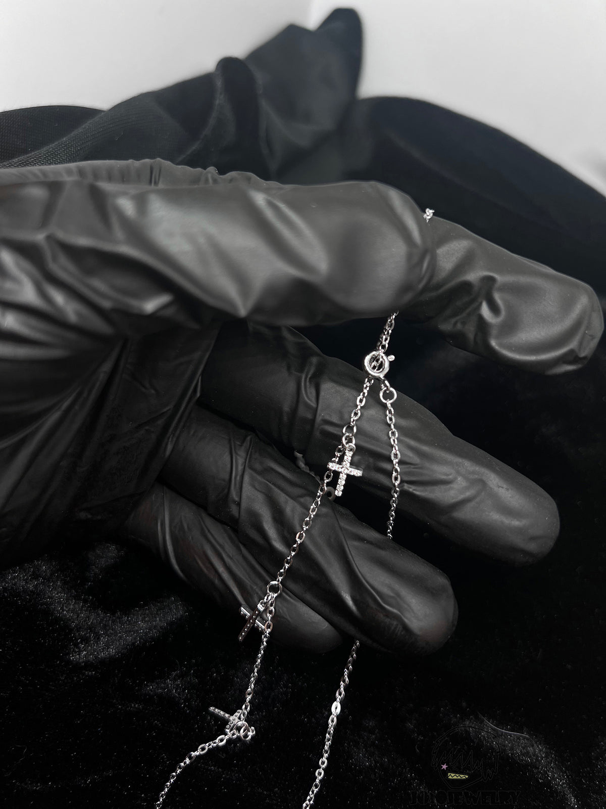 1mm 925 Sterling Silver Cross Chain with Moissanite Cross Charms