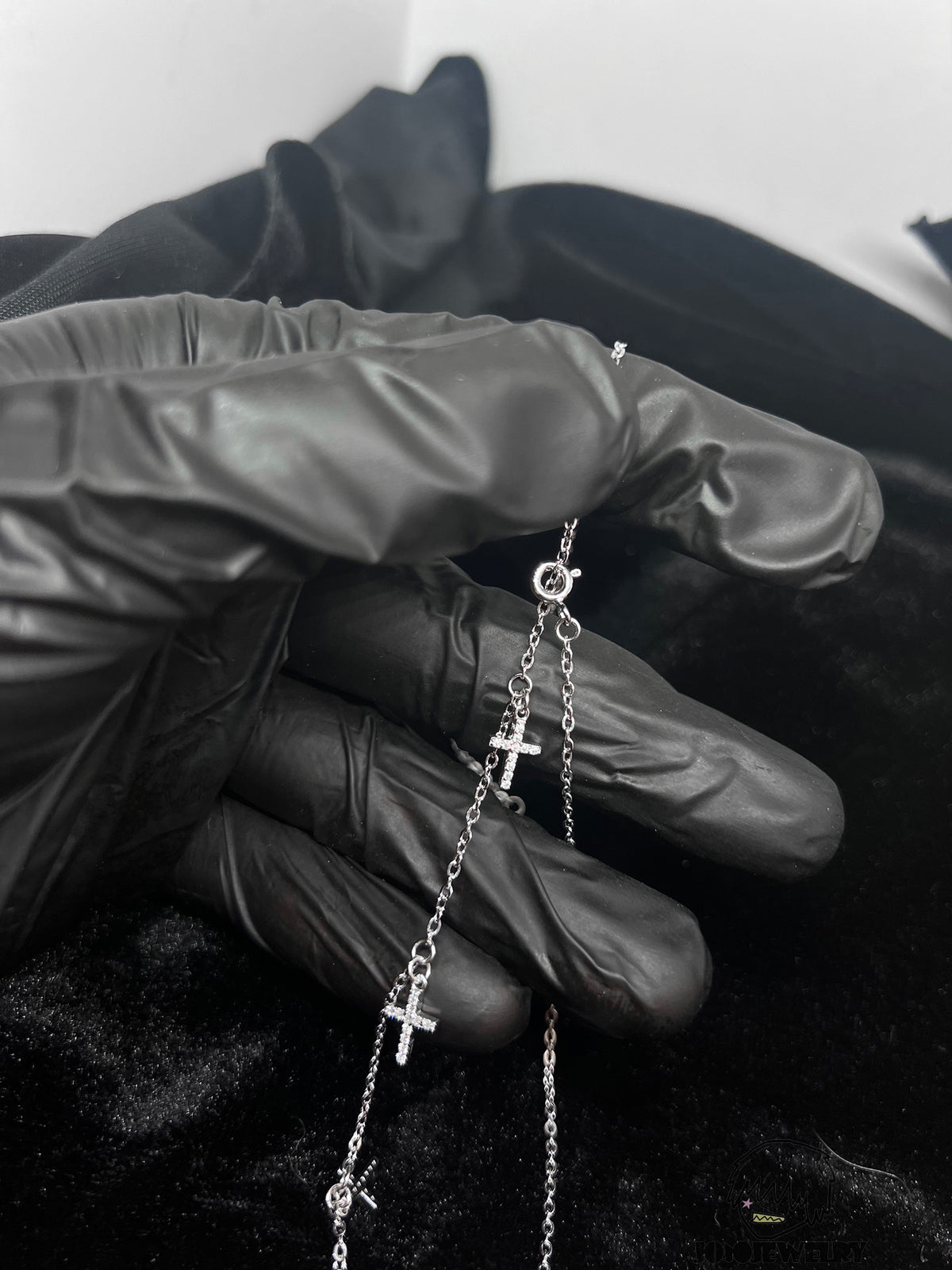 1mm 925 Sterling Silver Cross Chain with Moissanite Cross Charms