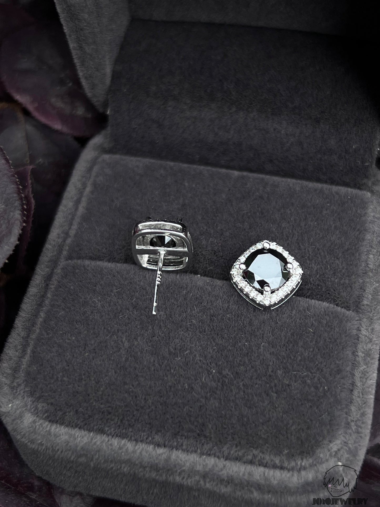 Black Round Halo Moissanite Stud Earrings