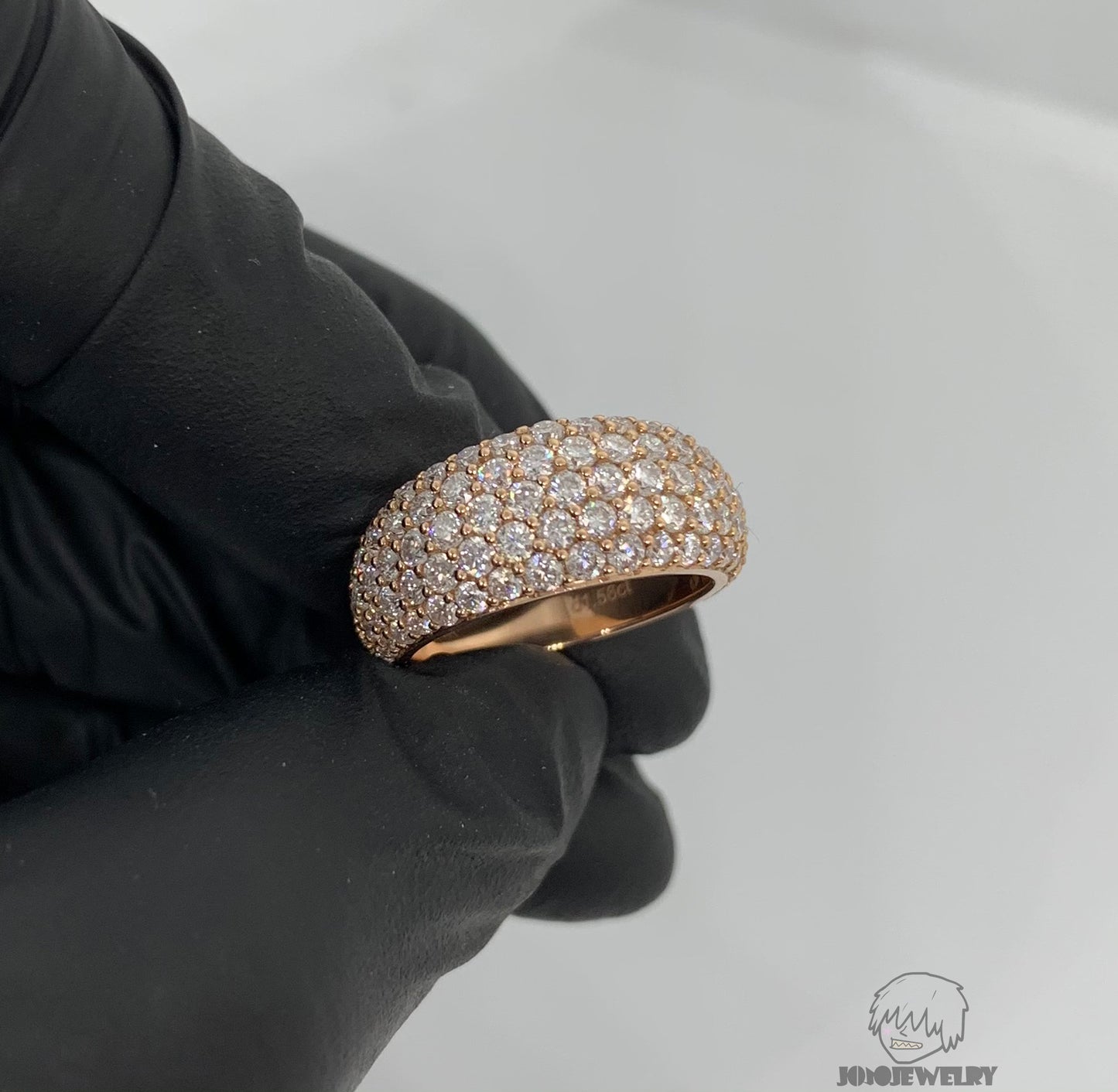 Rose Gold Dome Iced Ring – Full Pavé Round Cut Design