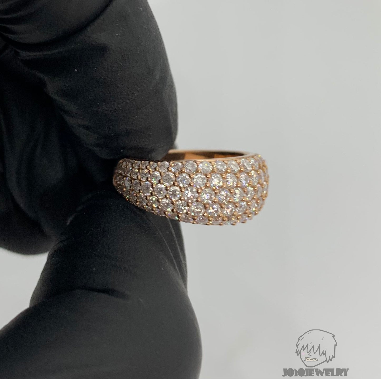 Rose Gold Dome Iced Ring – Full Pavé Round Cut Design