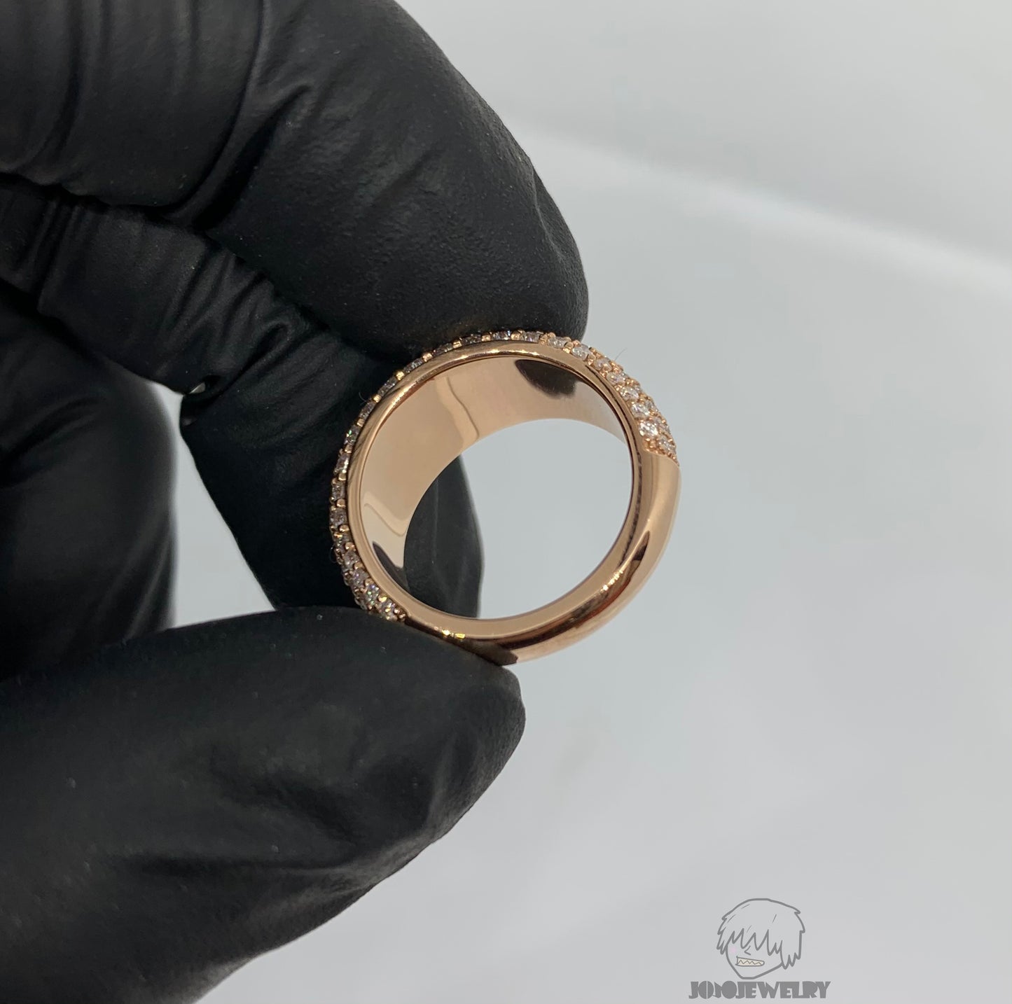 Rose Gold Dome Iced Ring – Full Pavé Round Cut Design