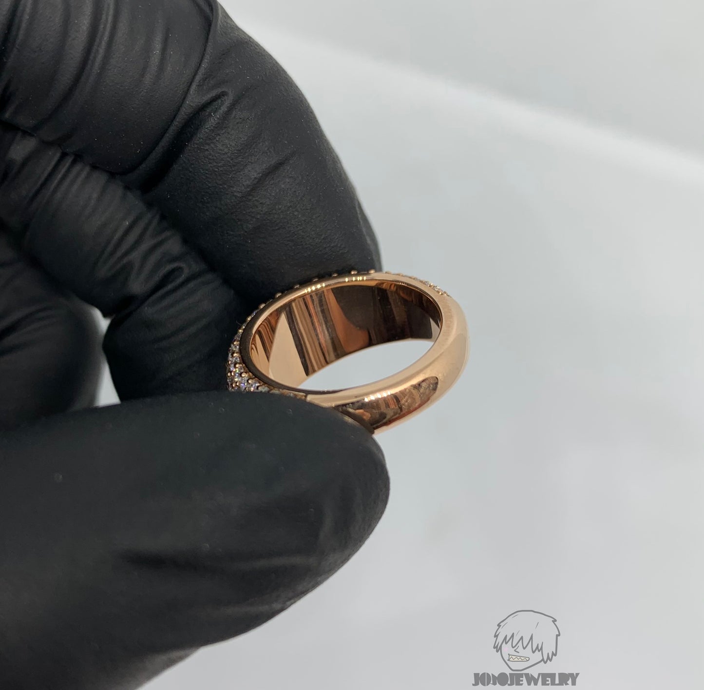 Rose Gold Dome Iced Ring – Full Pavé Round Cut Design