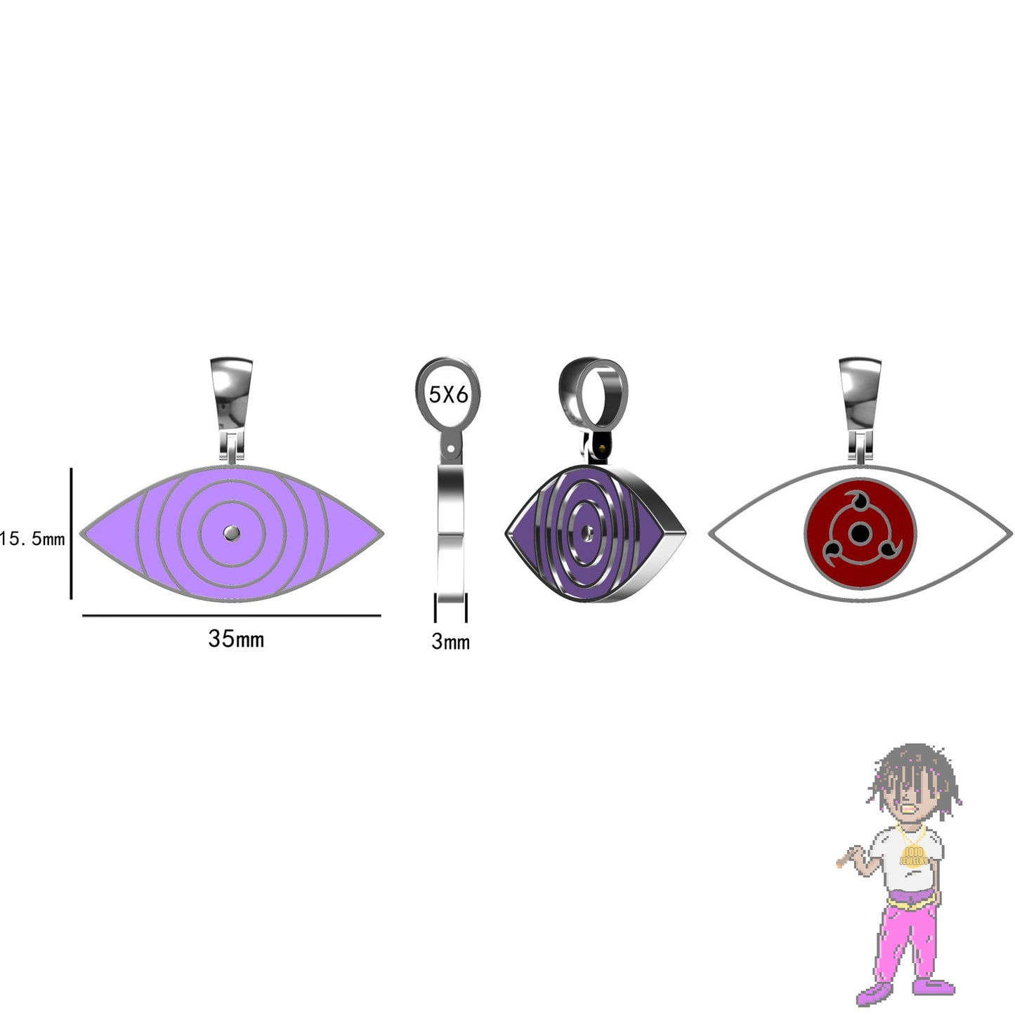 Three Tomoe Sharingan & Rinnegan double-sided pendant 三勾玉寫輪眼 輪回眼 雙面吊墜 項鏈挂件