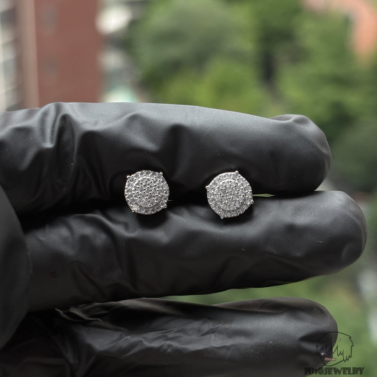 8mm Double-Layer Fully Iced Stud Earrings – 925 Sterling Silver & CZ