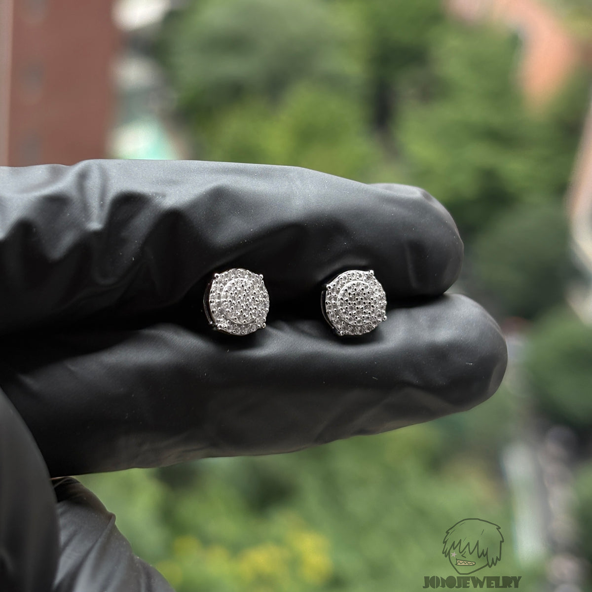 8mm Double-Layer Fully Iced Stud Earrings – 925 Sterling Silver & CZ