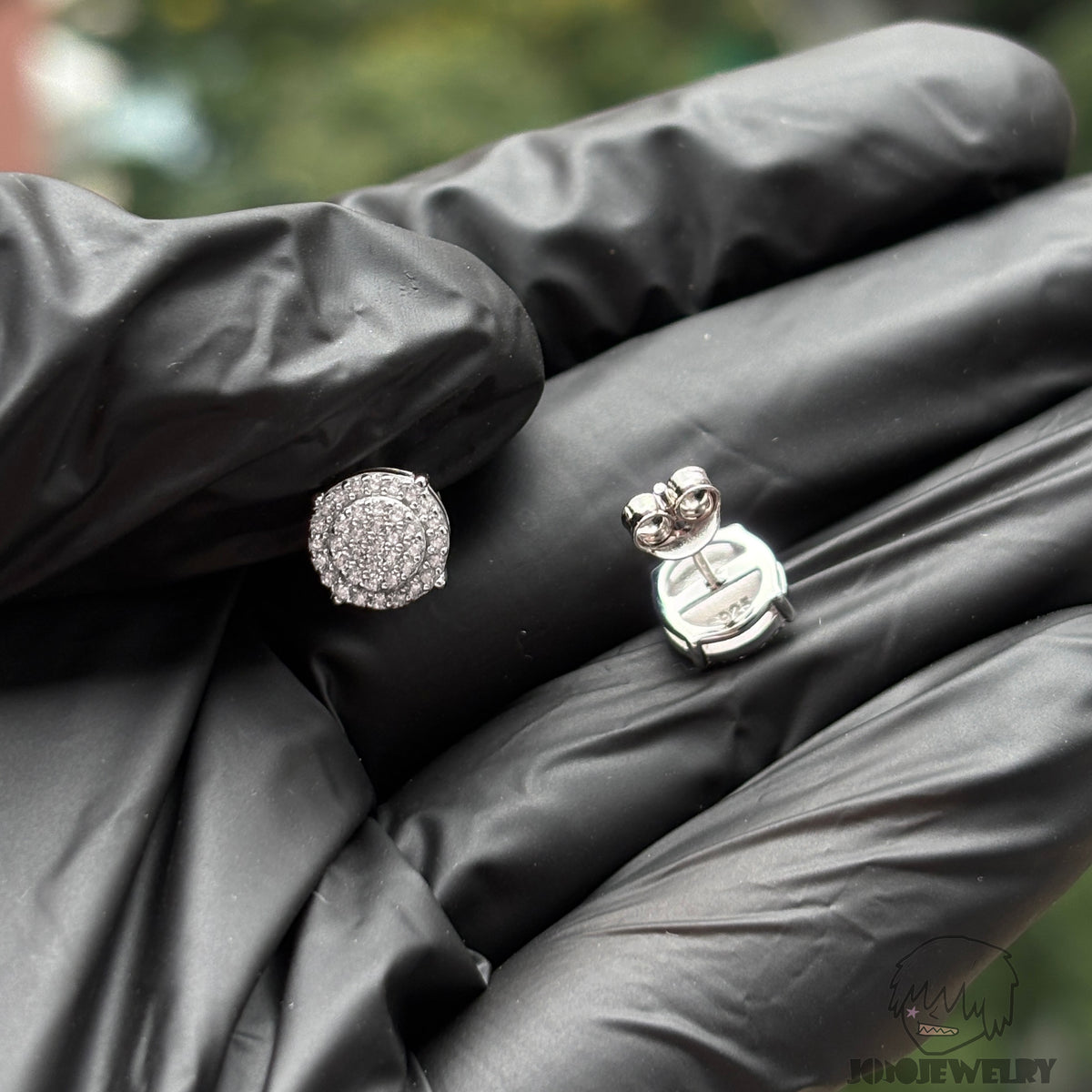 8mm Double-Layer Fully Iced Stud Earrings – 925 Sterling Silver & CZ
