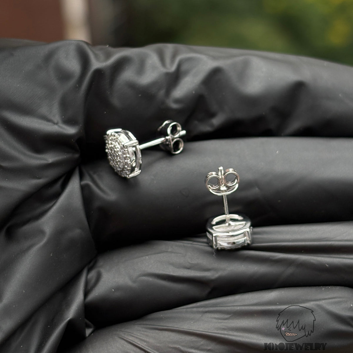 8mm Double-Layer Fully Iced Stud Earrings – 925 Sterling Silver & CZ