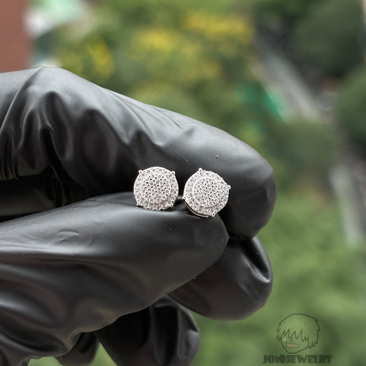 8mm Double-Layer Fully Iced Stud Earrings – 925 Sterling Silver & CZ