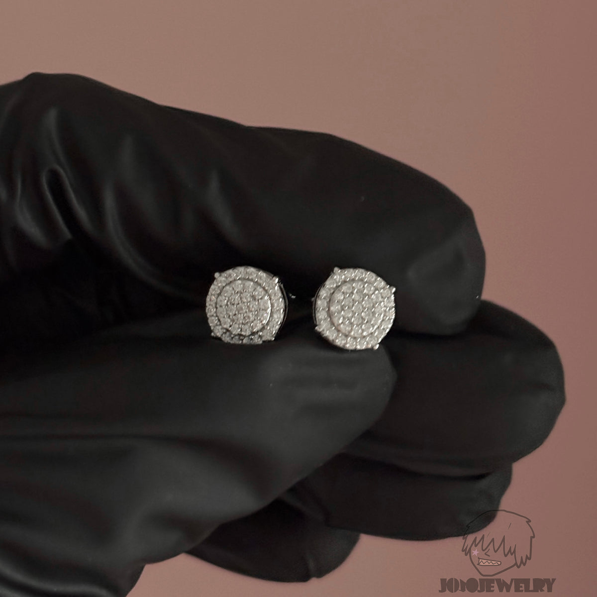 8mm Double-Layer Fully Iced Stud Earrings – 925 Sterling Silver & CZ