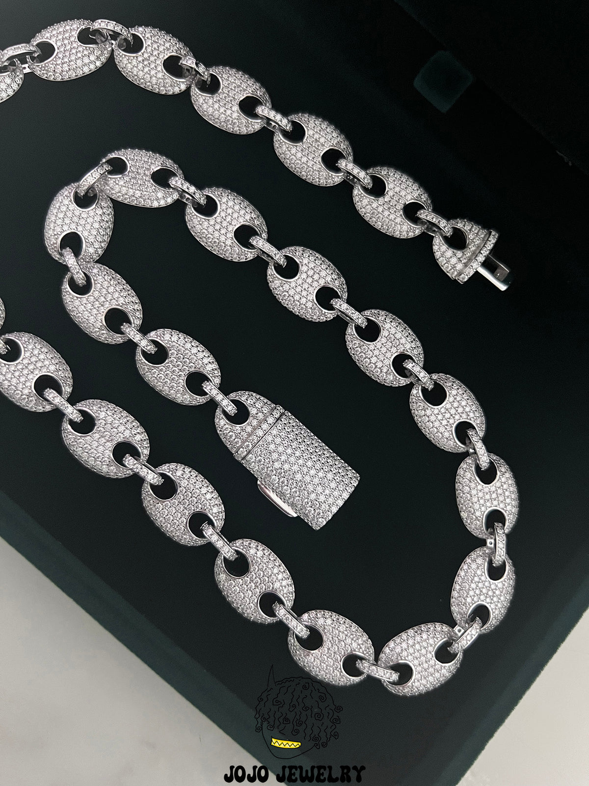 13mm Solid Silver Moissanite Iced G-Link Chain