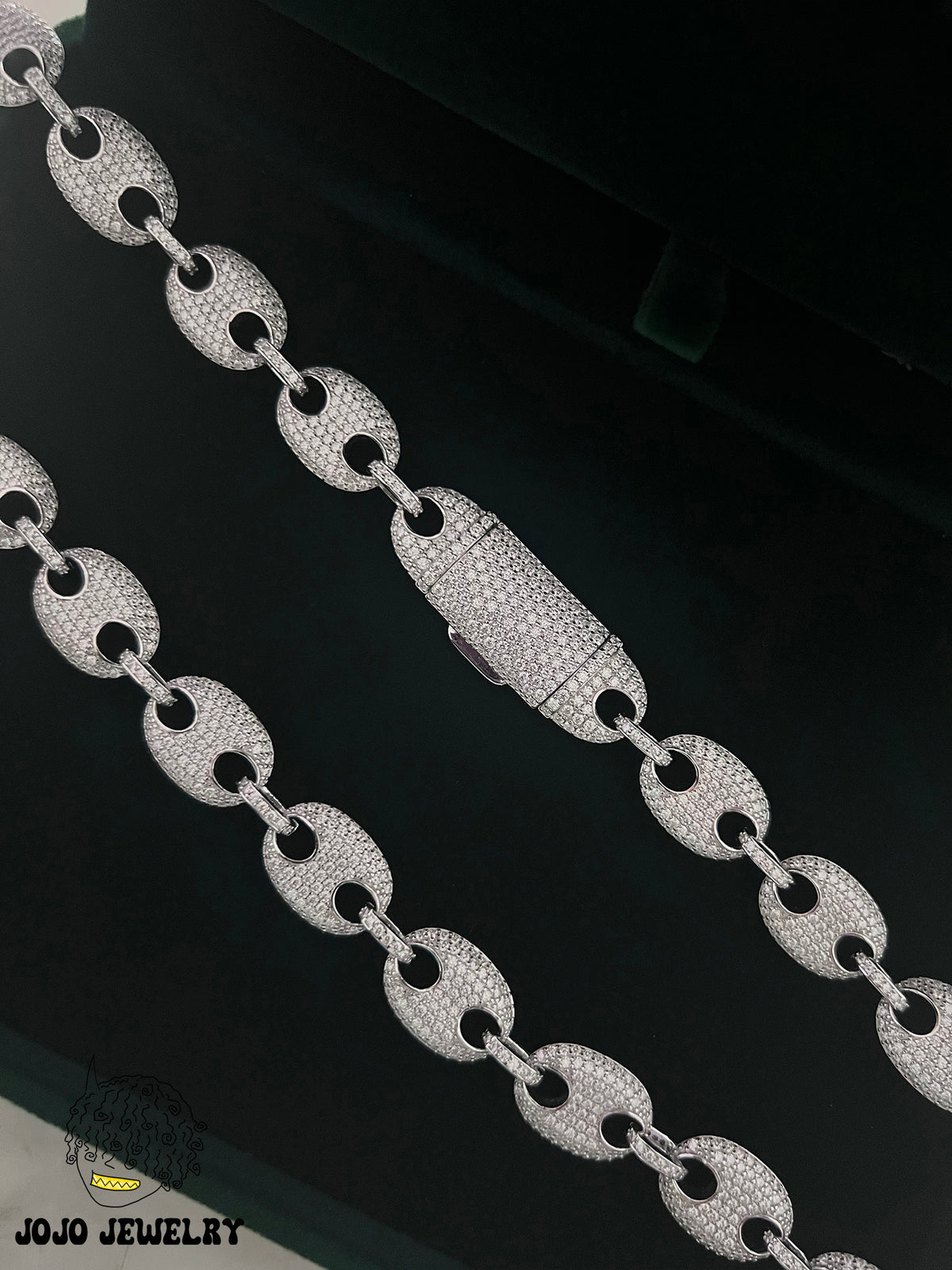 13mm Solid Silver Moissanite Iced G-Link Chain