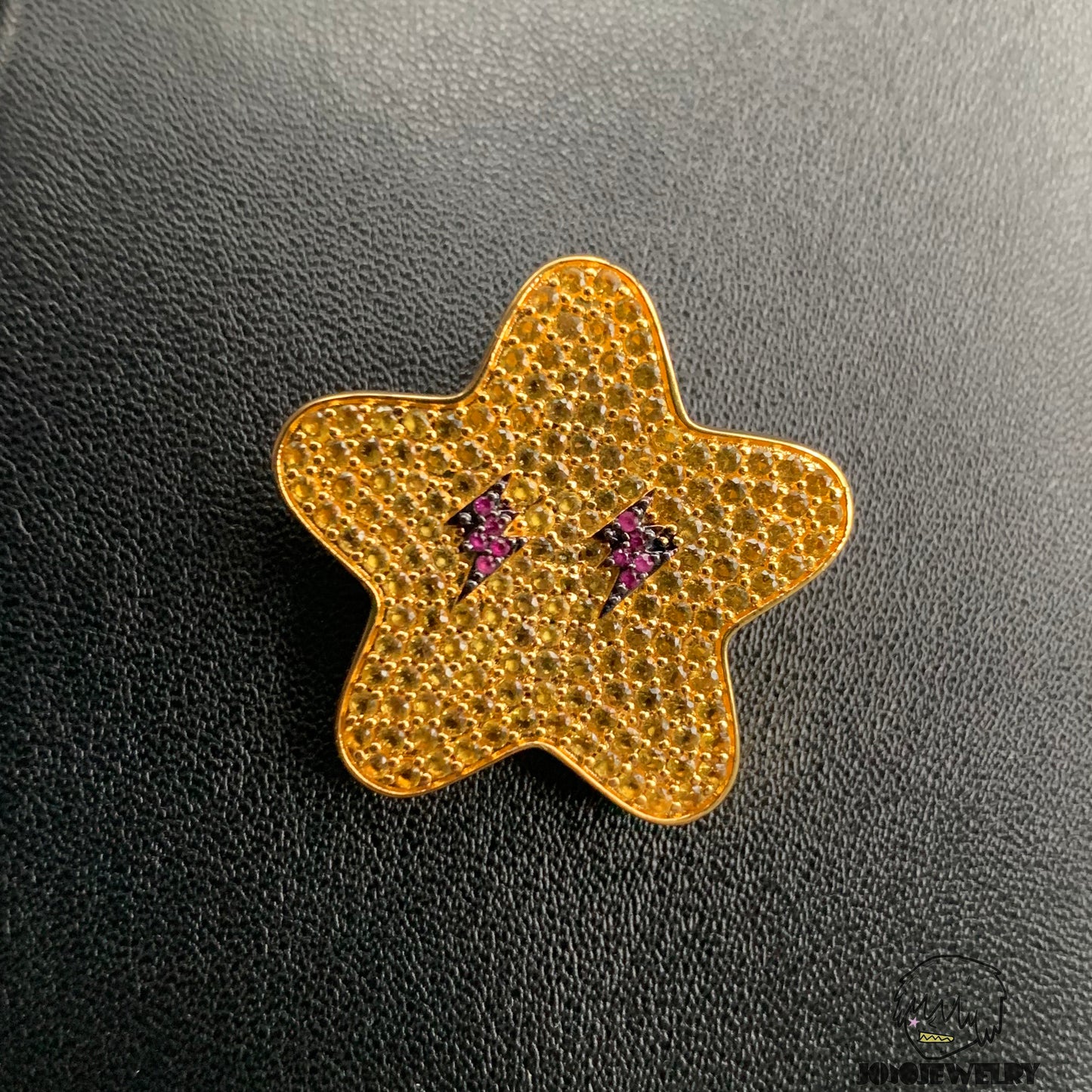 Iced Golden Yellow Lightning Star Pendant