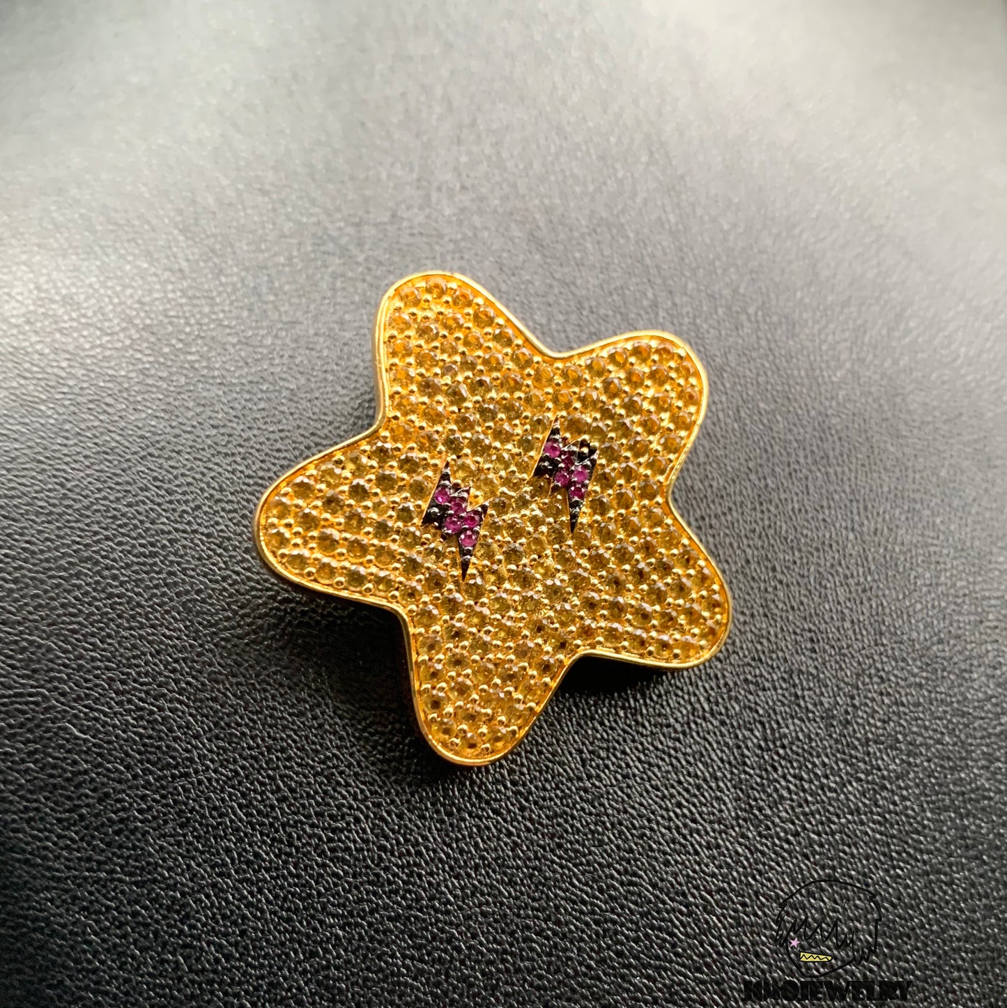 Iced Golden Yellow Lightning Star Pendant