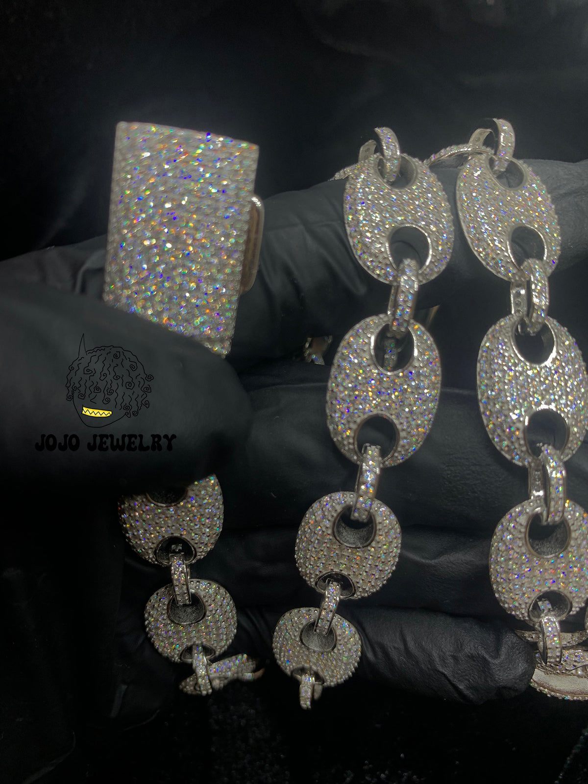 13mm Solid Silver Moissanite Iced G-Link Chain