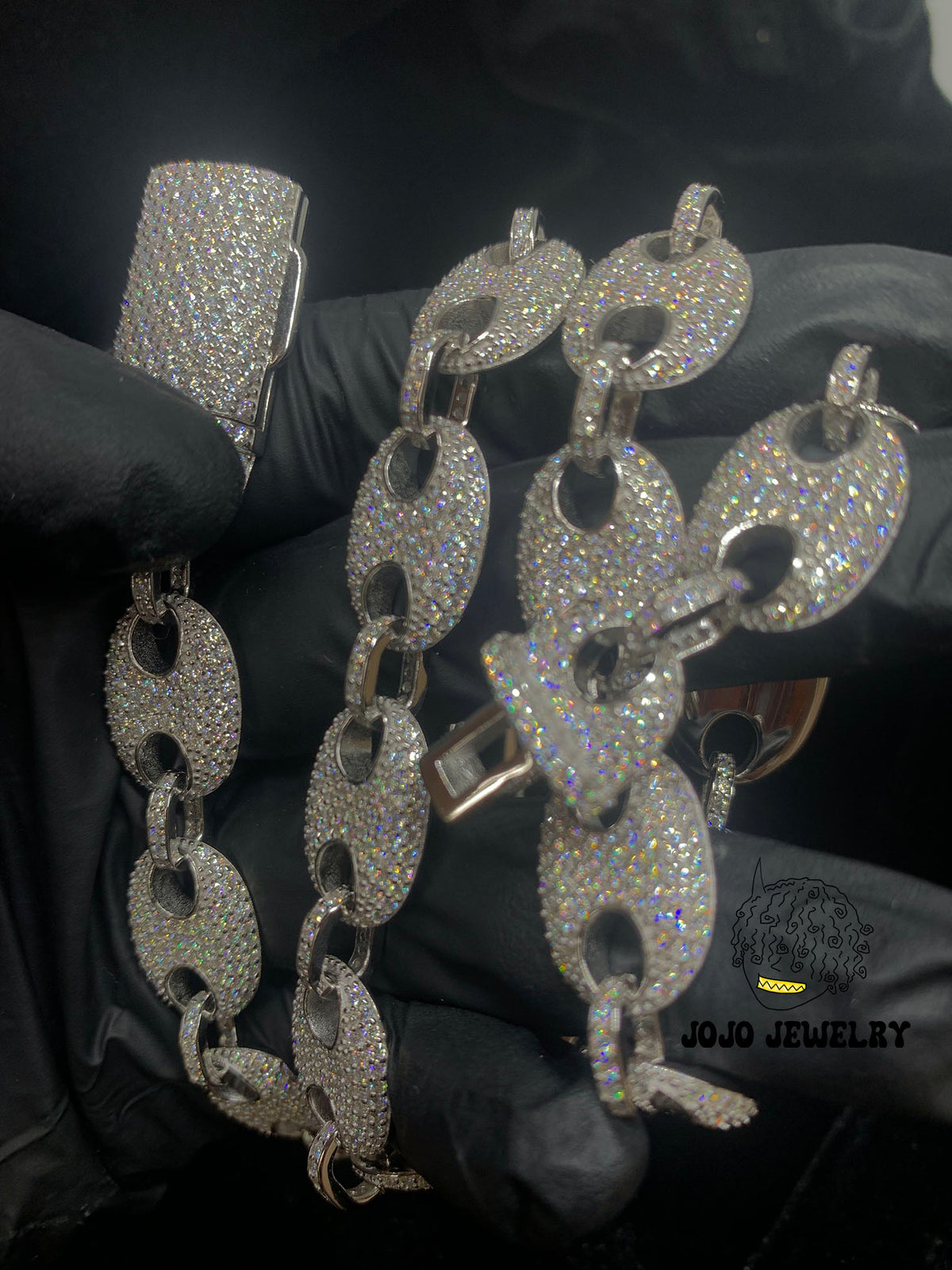13mm Solid Silver Moissanite Iced G-Link Chain
