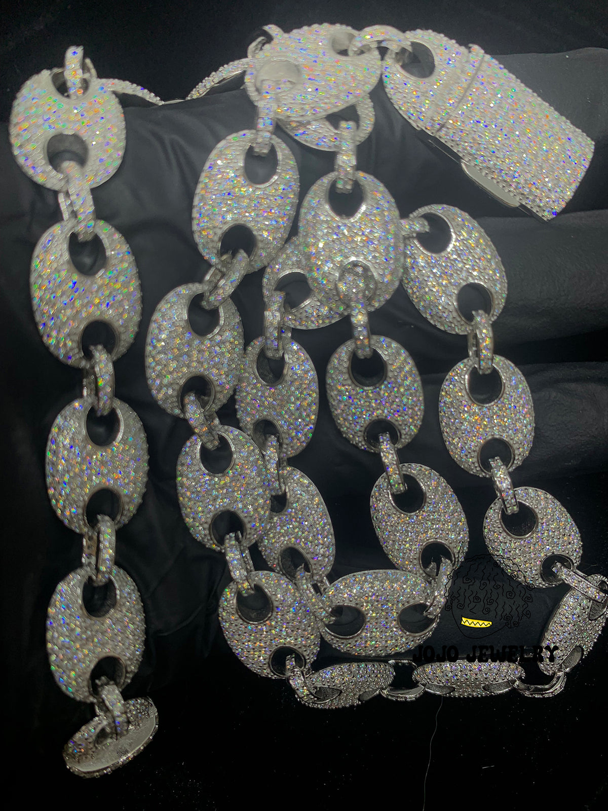 13mm Solid Silver Moissanite Iced G-Link Chain