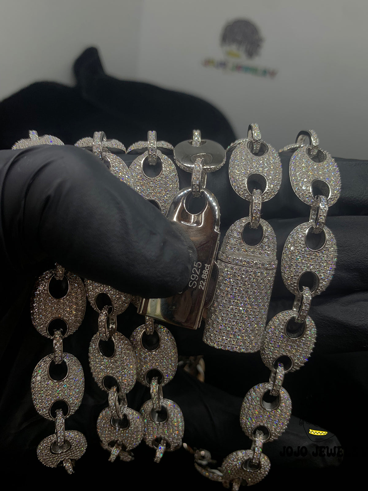 13mm Solid Silver Moissanite Iced G-Link Chain