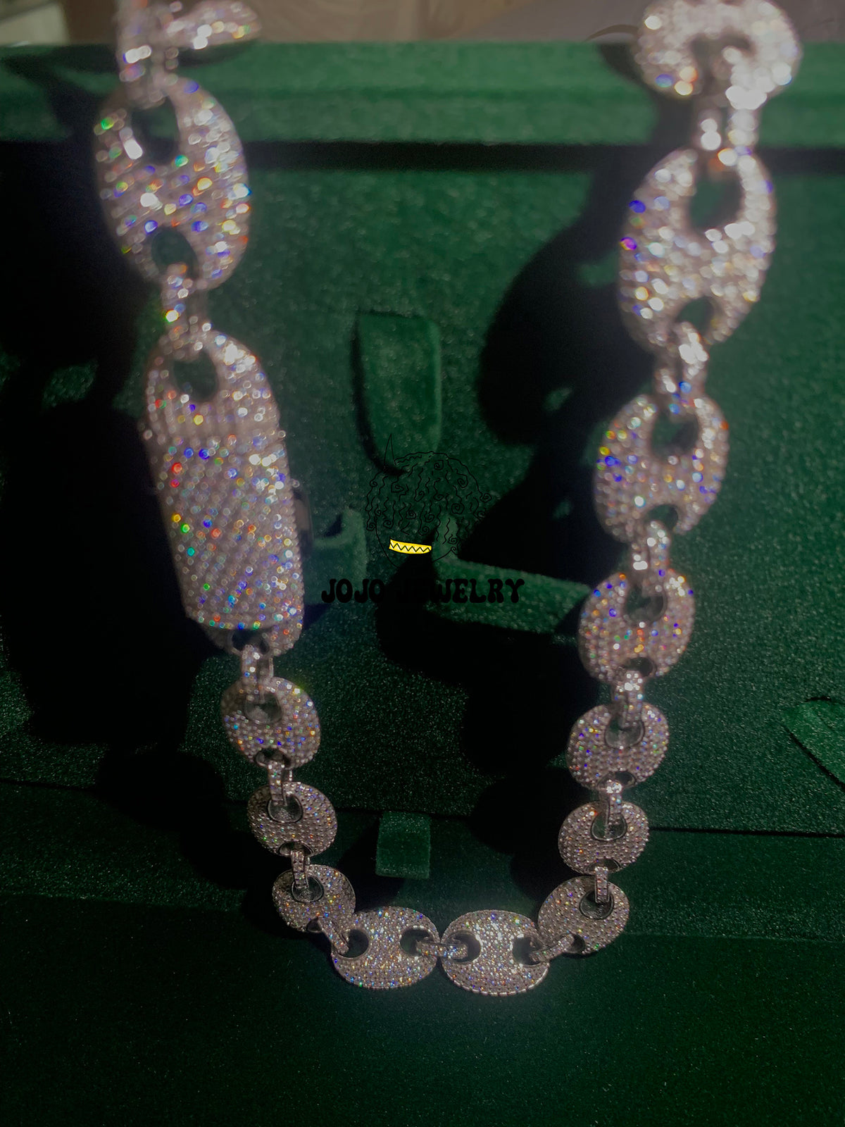 13mm Solid Silver Moissanite Iced G-Link Chain