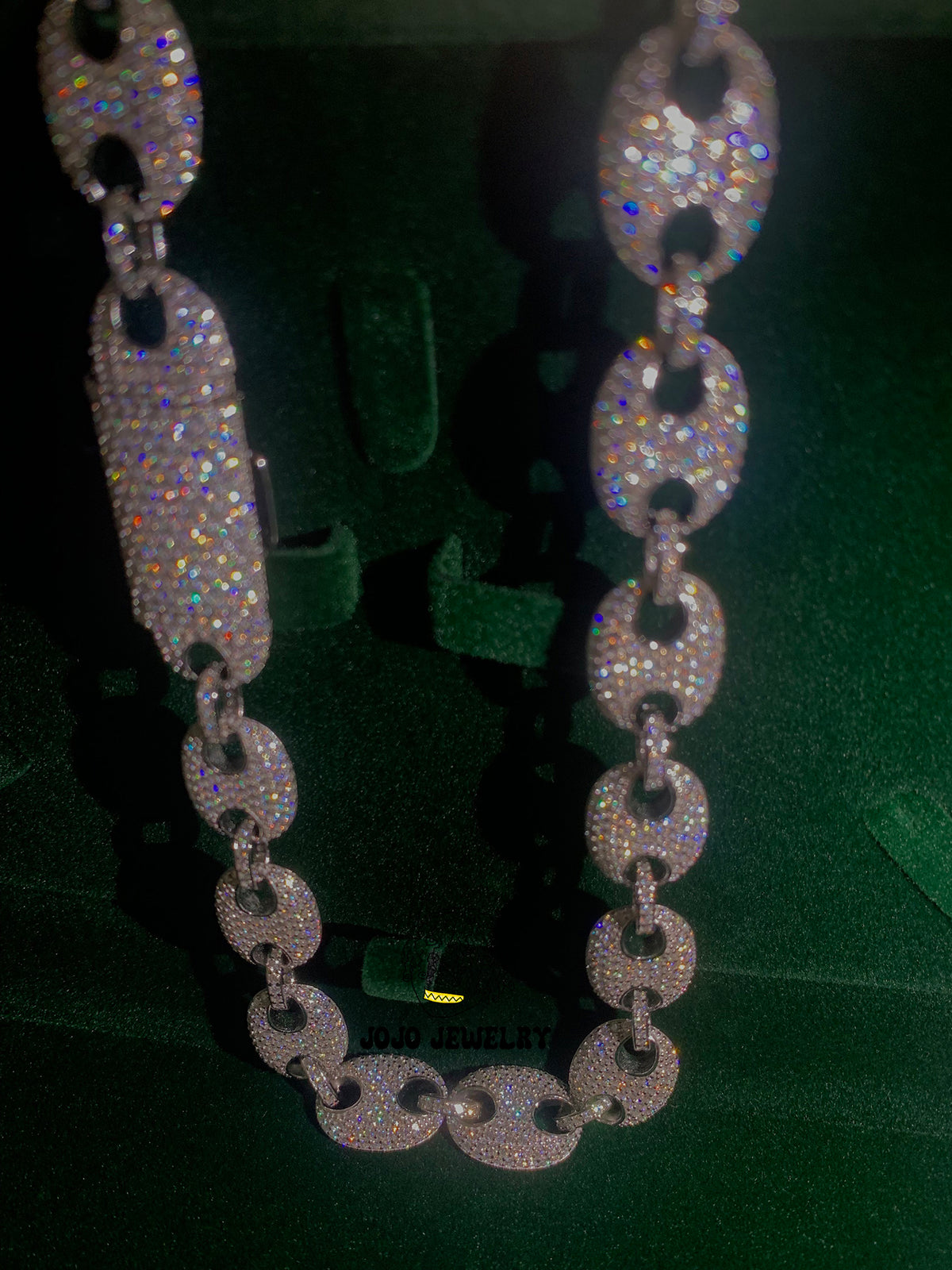 13mm Solid Silver Moissanite Iced G-Link Chain