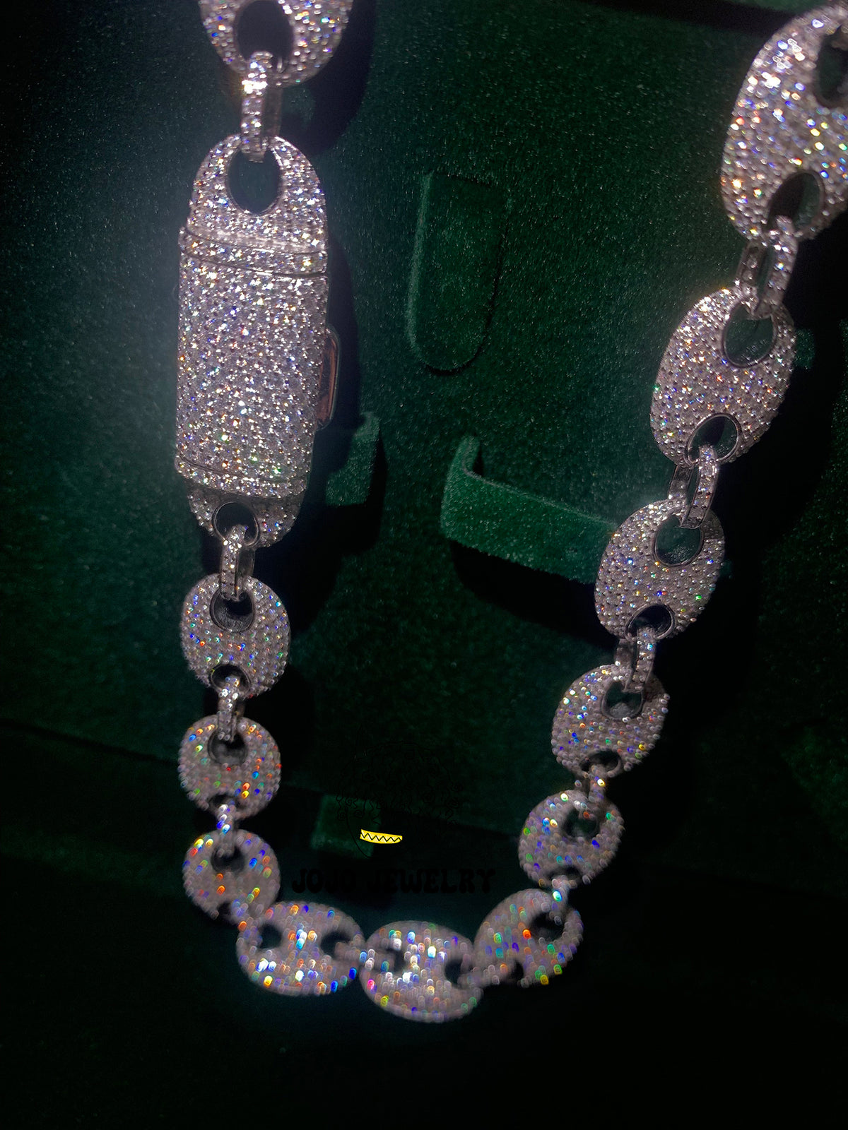 13mm Solid Silver Moissanite Iced G-Link Chain