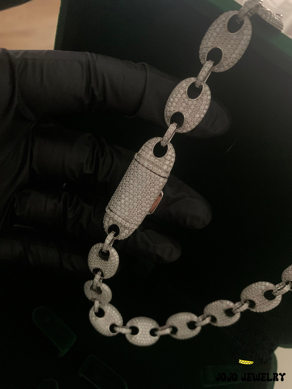 13mm Solid Silver Moissanite Iced G-Link Chain