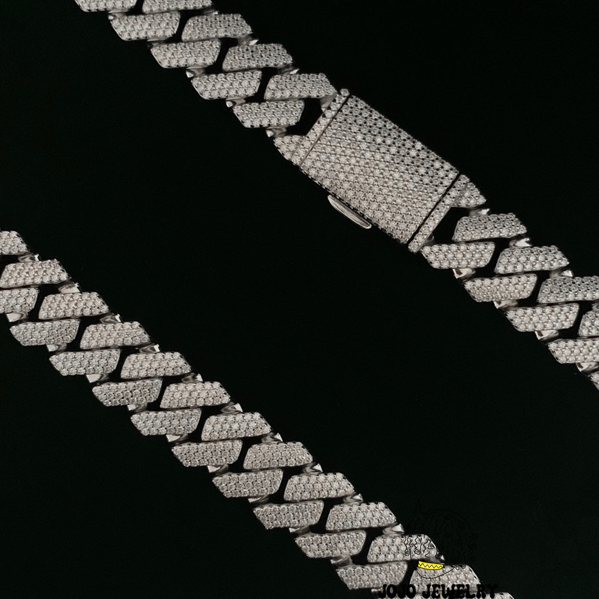 14mm Solid Silver 3-Row Moissanite Diamond-Cut Miami Cuban Link Chain