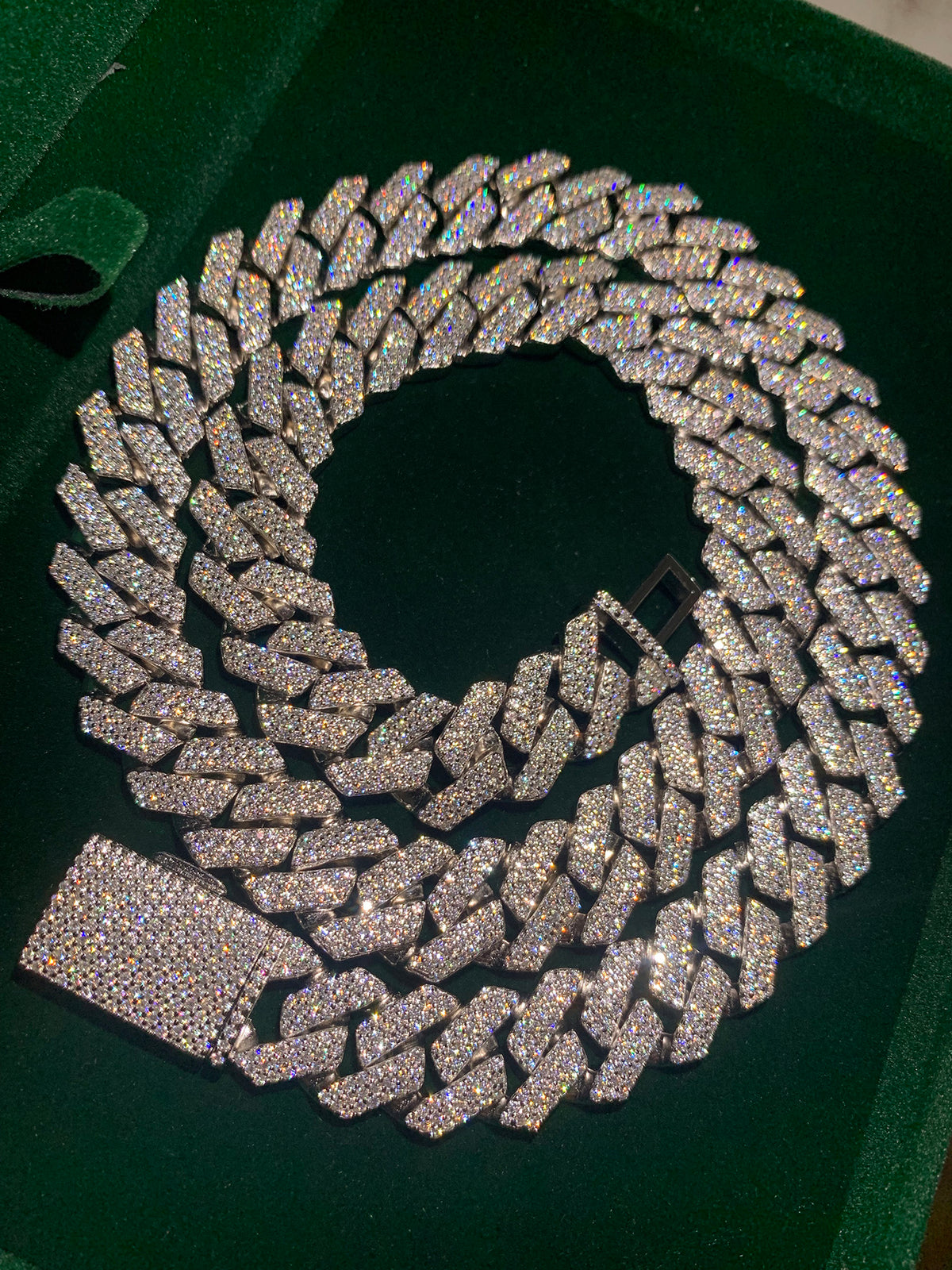 14mm Solid Silver 3-Row Moissanite Diamond-Cut Miami Cuban Link Chain