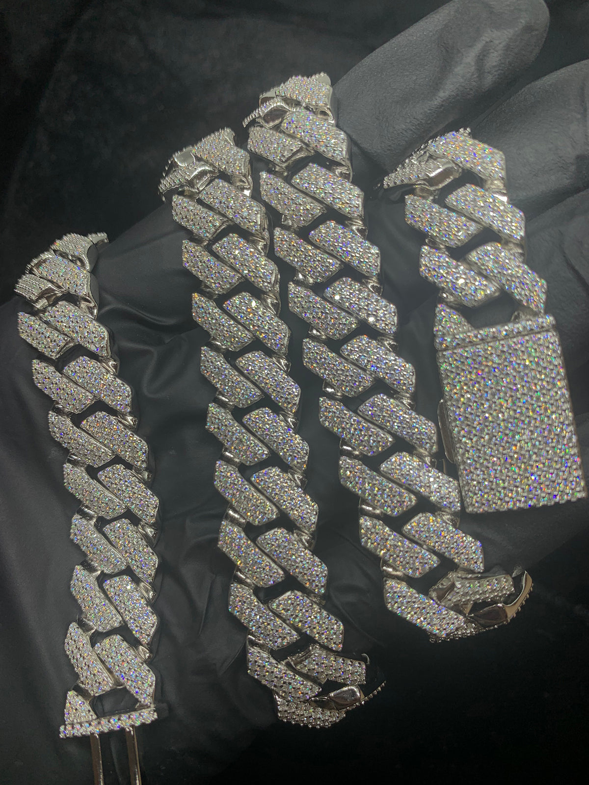 14mm Solid Silver 3-Row Moissanite Diamond-Cut Miami Cuban Link Chain