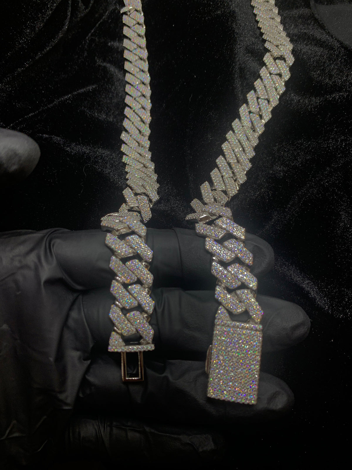 14mm Solid Silver 3-Row Moissanite Diamond-Cut Miami Cuban Link Chain