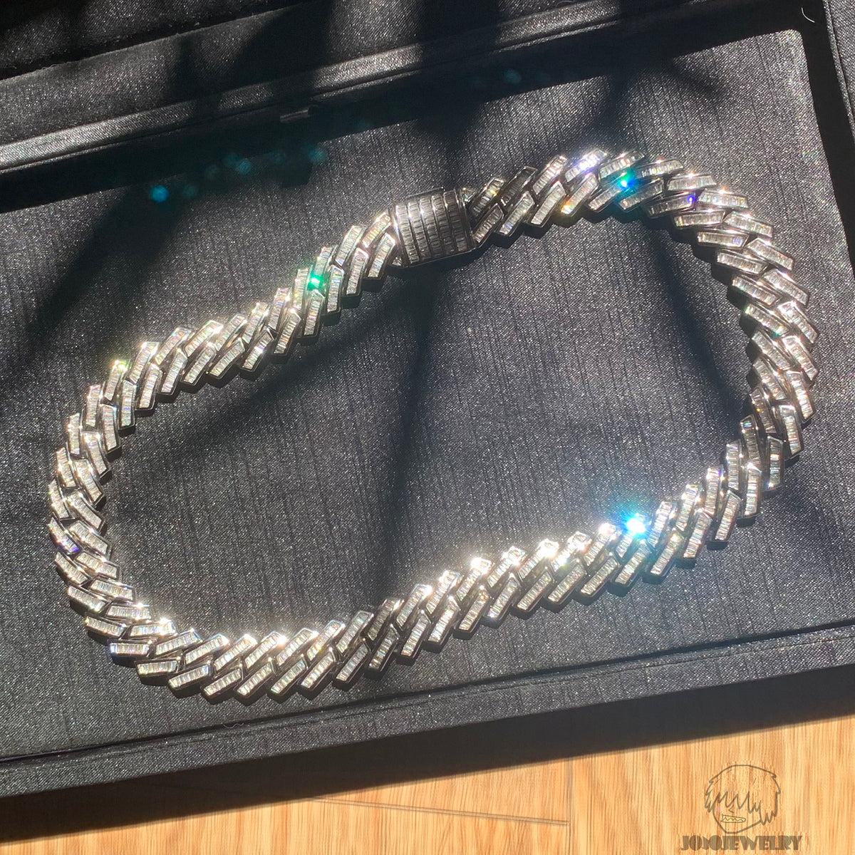 15mm 925 Sterling Silver Baguette Moissanite Iced Miami Cuban Link Chain