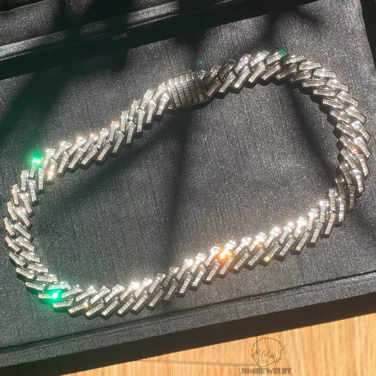15mm 925 Sterling Silver Baguette Moissanite Iced Miami Cuban Link Chain