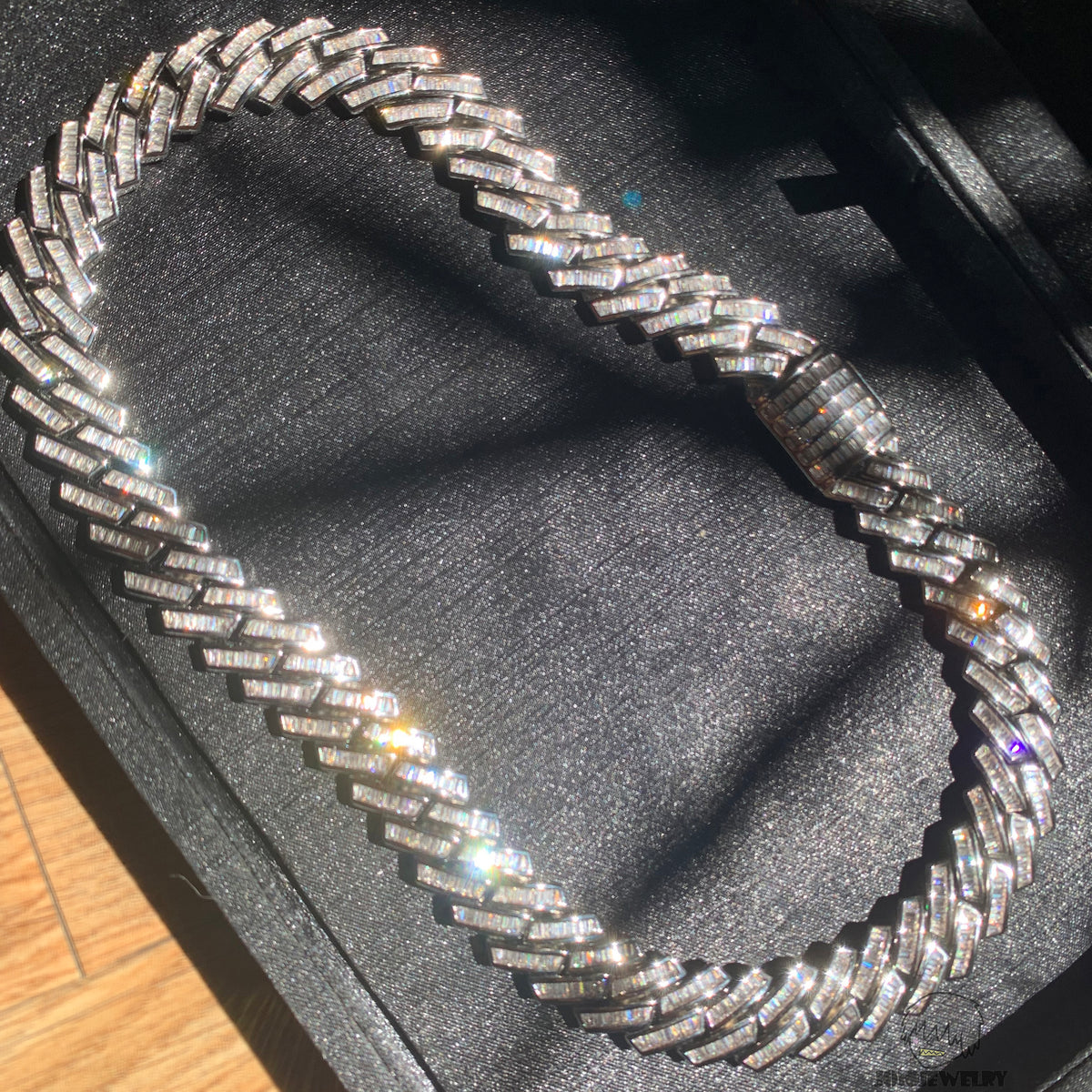 15mm 925 Sterling Silver Baguette Moissanite Iced Miami Cuban Link Chain