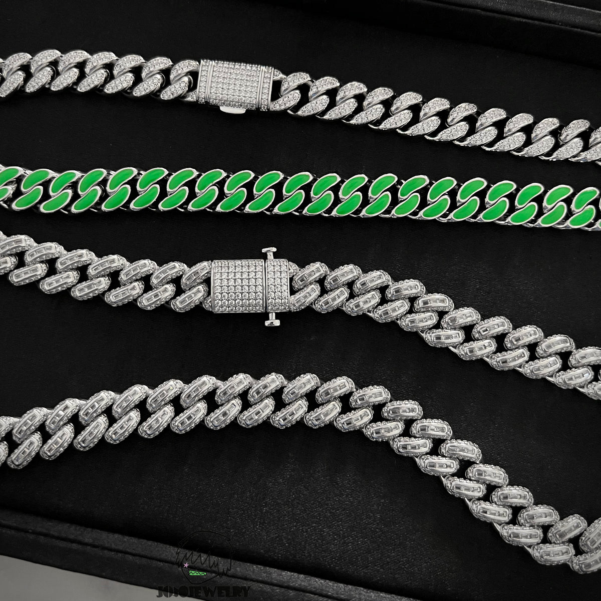12mm 925 Sterling Silver Double-Sided Colorful Moissanite Iced Cuban Link Chain