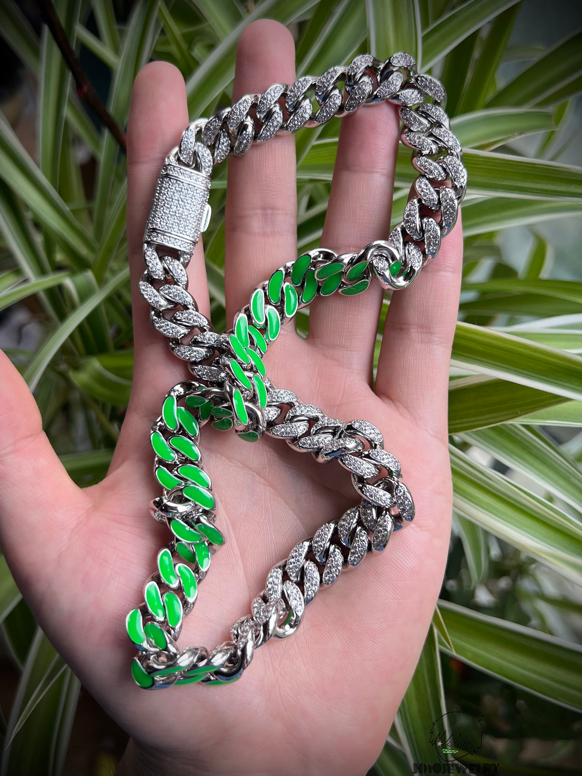 12mm 925 Sterling Silver Double-Sided Colorful Moissanite Iced Cuban Link Chain