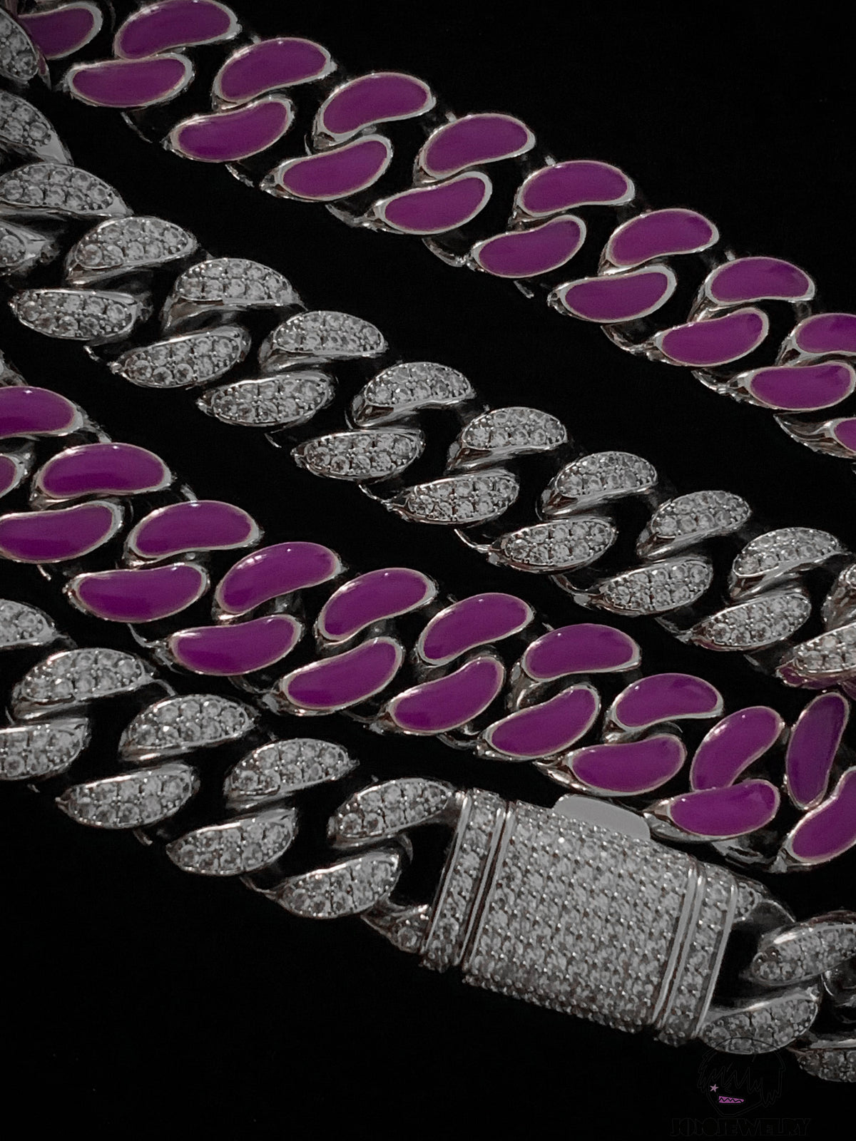 12mm 925 Sterling Silver Double-Sided Colorful Moissanite Iced Cuban Link Chain