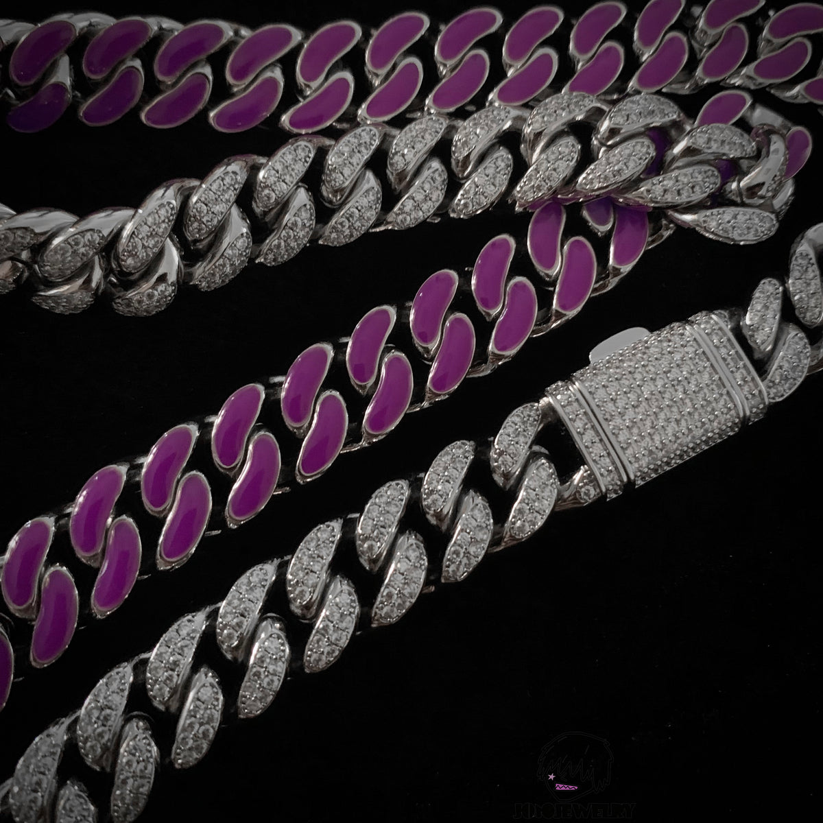 12mm 925 Sterling Silver Double-Sided Colorful Moissanite Iced Cuban Link Chain