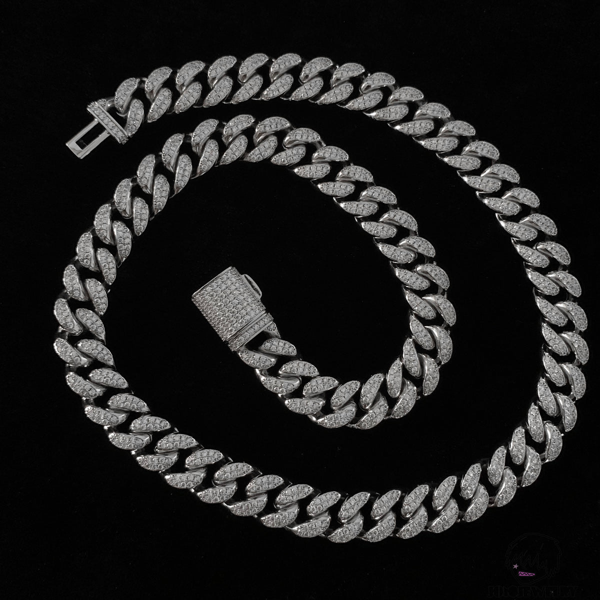 12mm 925 Sterling Silver Double-Sided Colorful Moissanite Iced Cuban Link Chain