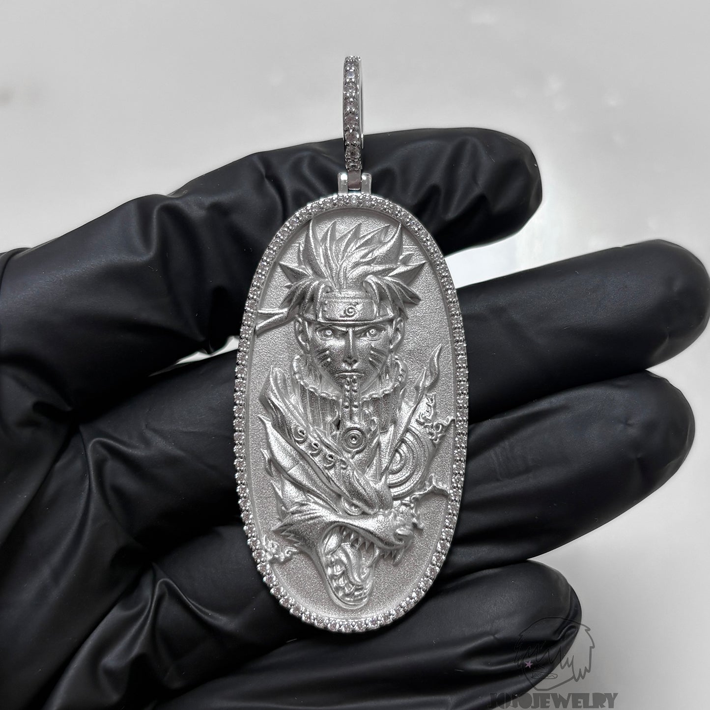 Naruto Nine-Tails Dragon Medallion Pendant 鑽框 鳴人九尾之力 浮雕吊墜
