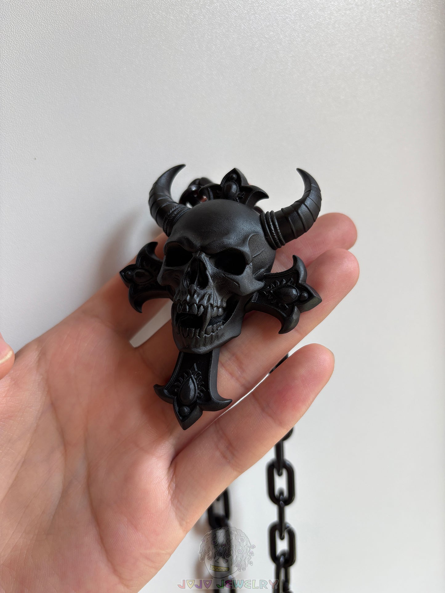 Cross Goat-Horn Demon Skull Pendant Necklace