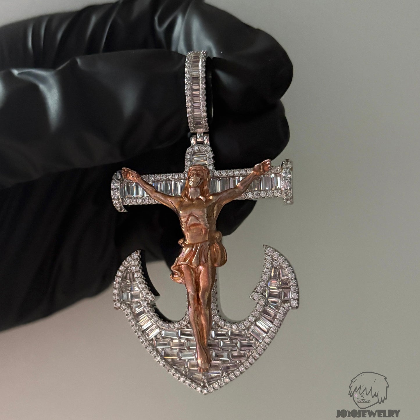 Iced Crucifix Anchor Pendant